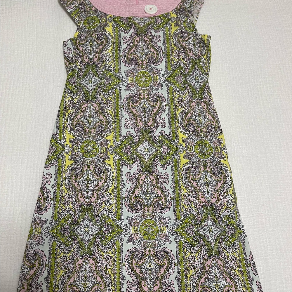 Girls Pink & Green Patterned Sleeveless Summer Dress